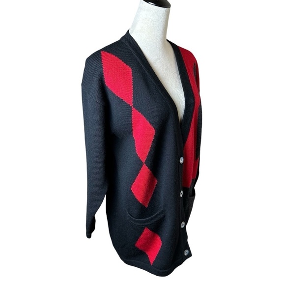 Vintage Valerie Stevens 100% Merino Wool Cardigan M | Argyle Geometric Sweater - Picture 2 of 8